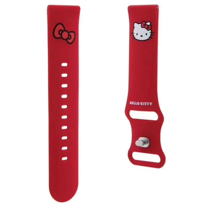Hello Kitty universalus silikoninis laikrodžio dirželis 22mm raudonas su Kitty galvute