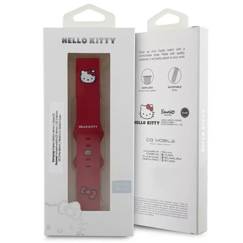 Hello Kitty universalus silikoninis laikrodžio dirželis 22mm raudonas su Kitty galvute