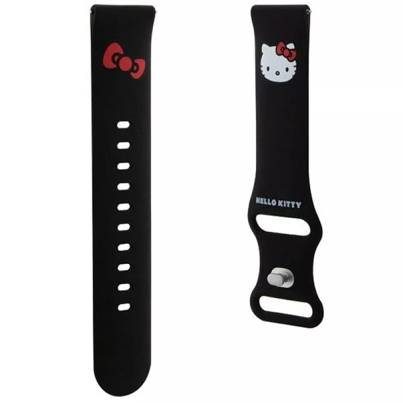 Hello Kitty Universalus silikoninis laikrodžio dirželis su Kitty galvutės dizainu, juodas, 20mm