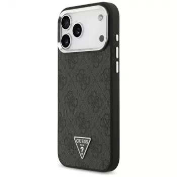 GUESS 4G Triangle Logo MagSafe dėklas, skirtas iPhone 18 Pro Max / 17 Pro Max – juodas ir sidabrinis