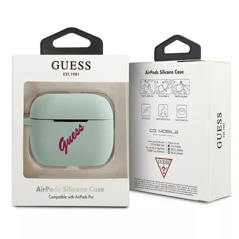 GUESS Vintage silikoninis dėklas AirPods Pro - mėlynas fuksija