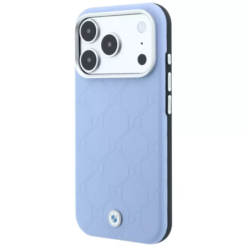 BMW Sign Deboss Quilted Metal Logo MagSafe dėklas, skirtas iPhone 17 Pro / 18 Pro - mėlynas