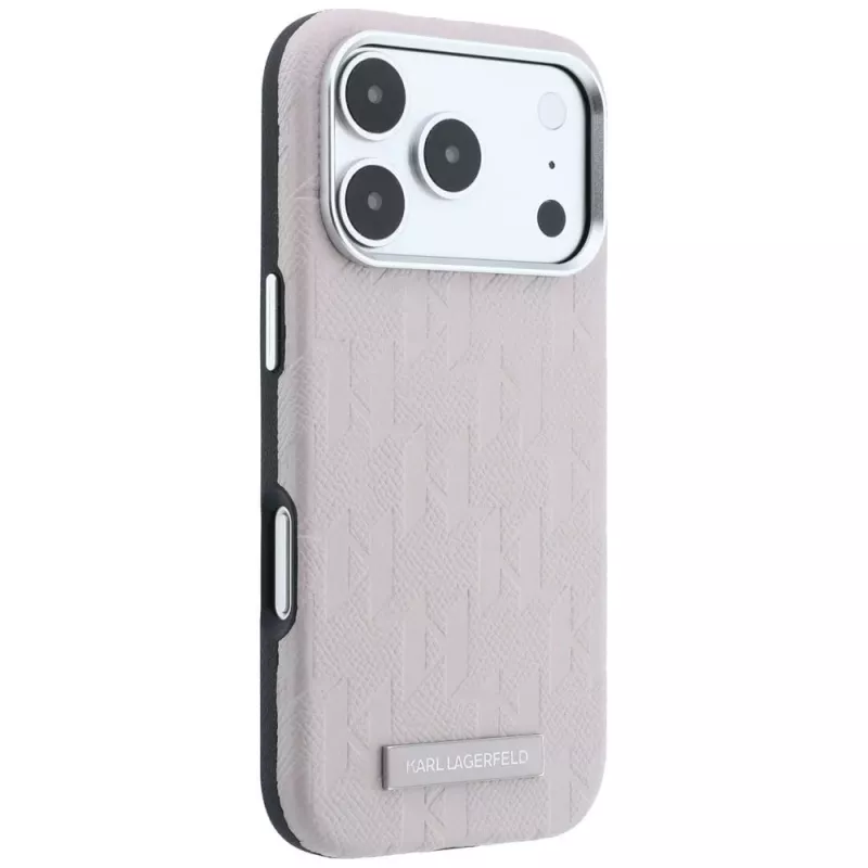 Karl Lagerfeld Grained Mono Resin Logo MagSafe dėklas, skirtas iPhone 18 Pro / 17 Pro - rožinis