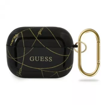 GUESS AirPods Pro dėklas juodas su auksine grandinėle Gold Chain Collection