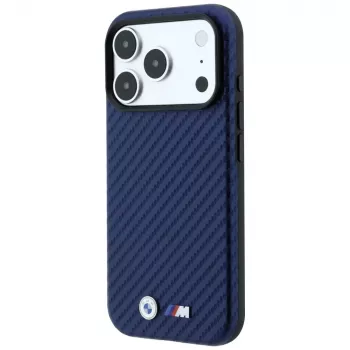 BMW M Carbon Metal Logo MagSafe dėklas, skirtas iPhone 18 Pro / 17 Pro - tamsiai mėlynas