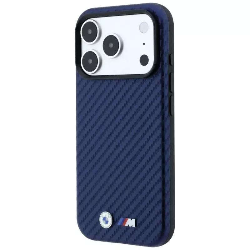 BMW M Carbon Metal Logo MagSafe dėklas, skirtas iPhone 18 Pro / 17 Pro - tamsiai mėlynas