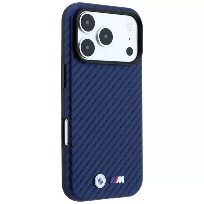 BMW M Carbon Metal Logo MagSafe dėklas, skirtas iPhone 18 Pro / 17 Pro - tamsiai mėlynas