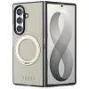Guess Magnetic Ring Stand Grained Classic Logo MagSafe dėklas, skirtas Samsung Galaxy Z Fold 8 Ultra (smėlio spalvos)