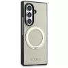 Guess Magnetic Ring Stand Grained Classic Logo MagSafe dėklas, skirtas Samsung Galaxy Z Fold 8 Ultra (smėlio spalvos)