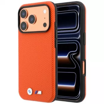 BMW M Quadrille Kevlar Metal Logo MagSafe dėklas, skirtas iPhone 18 Pro / 17 Pro – oranžinis