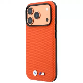 BMW M Quadrille Kevlar Metal Logo MagSafe dėklas, skirtas iPhone 18 Pro / 17 Pro – oranžinis