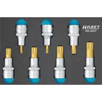 HAZET 163-243/7 1/2 colio TORX lizdinių antgalių rinkinys, 7 vnt. (T20-T50), chromvanadis, DIN 3120