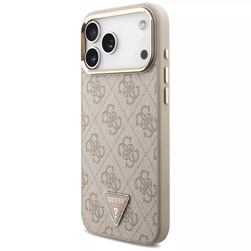 GUESS 4G Triangle Logo MagSafe dėklas, skirtas iPhone 18 Pro Max / 17 Pro Max - Rožinis auksas