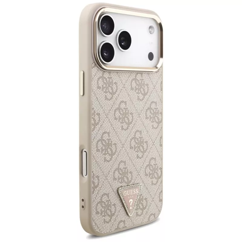 GUESS 4G Triangle Logo MagSafe dėklas, skirtas iPhone 18 Pro Max / 17 Pro Max - Rožinis auksas