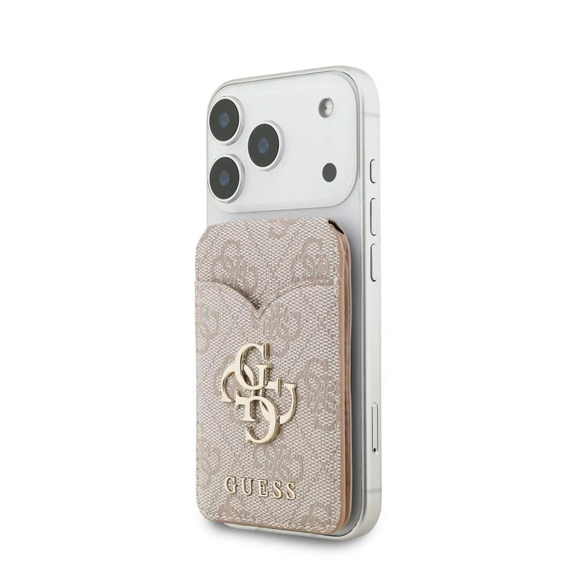 GUESS 4G Stand & Mirror MagSafe dėklas su pinigine, skirtas iPhone - rožinis