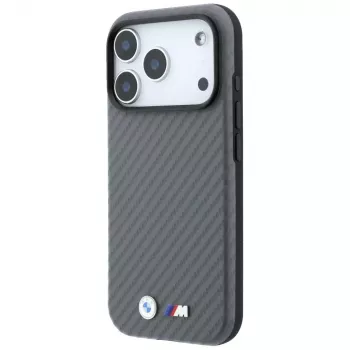 BMW M Carbon Metal Logo MagSafe dėklas, skirtas iPhone 18 Pro / 17 Pro - pilkas