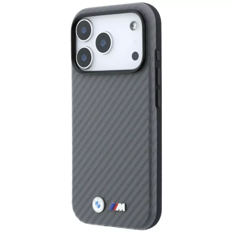 BMW M Carbon Metal Logo MagSafe dėklas, skirtas iPhone 18 Pro / 17 Pro - pilkas