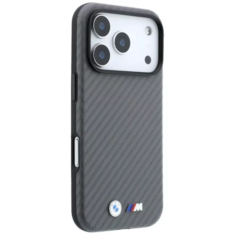 BMW M Carbon Metal Logo MagSafe dėklas, skirtas iPhone 18 Pro / 17 Pro - pilkas