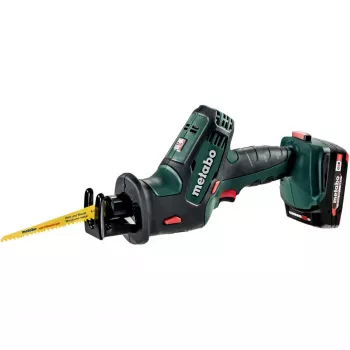 Metabo SSE 18 LTX Compact belaidis pjūklas su 2x 2,0 Ah Li-Ion baterijomis ir metaBOX 145 L dėklu