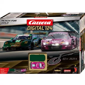 Carrera DIGITAL 124 Reach for Gold lenktynių rinkinys 1:24 mastelio su 2 automobiliais ir belaidžiais valdikliais
