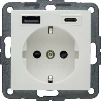 Berker S.1 SCHUKO lizdas su USB-C PD 20W, poliarinė balta matinė