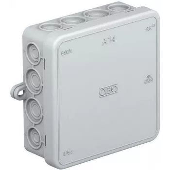 OBO A 14 kabelių jungiamoji dėžutė 100x100x38 mm šviesiai pilka RAL 7035 IP55
