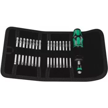Wera Kraftform Kompakt 60 Torque daugiafunkcis reketinis atsuktuvų rinkinys, 17 dalių, 1/4 colio šešiabriauniai antgaliai, Rapidaptor greito atleidimo griebtuvas, Hex-Plus, sulankstomas dėklas