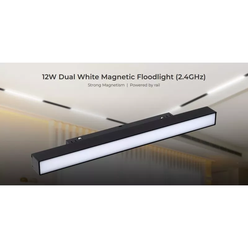 MIBOXER MF2-12A-RF LED 48V bėgių prožektorius 12W CCT 2.4G keičiama balta šviesa, juodos spalvos