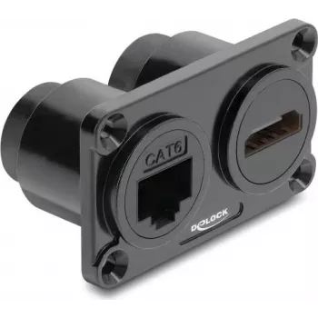 Delock dvigubas montavimo lizdas RJ45 Cat.6 + HDMI 4K, juodas