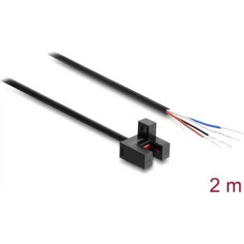 Delock šakinis šviesos barjeras 5 mm, F tipo, su 4 atvirais kabelio galais, PNP, perjungiamas L/D, 2 m