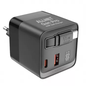 ALLNET 65W GaN USB-C PD sieninis įkroviklis su Quick Charge 3.0, 2x USB-C ir 1x USB-A