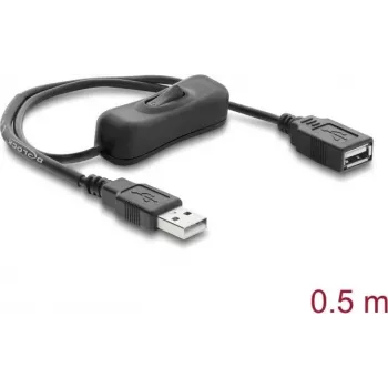 Delock USB maitinimo ilginimo laidas Type-A kištukas į lizdą su jungikliu 0,5 m juodas