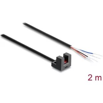 Delock šakės tipo šviesos barjeras 5 mm, L tipo, su 4 atvirais kabelio galais, NPN, L/D perjungiamas, 2 m