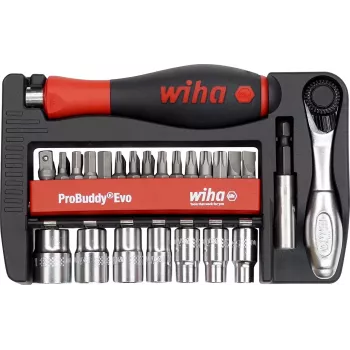 WIHA 46960 Evo 40 dalių bitų ir nasrų rinkinys, 1/4 inch pavara, chromo-vanadžio plienas, su 72 dantų reketu, nasrai 5,5-13 mm, bitai: plokšti, Phillips, Pozidriv, Torx, šešiakampiai, tvirtame dėkle