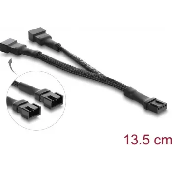 Delock Y-Fan laidas 1 x 4 kontaktų PWM lizdas į 2 x 4 kontaktų PWM kištukus, pintu apvyniojimu, 13,5 cm, juodas