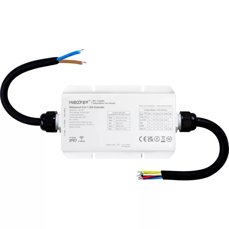 Miboxer LS2-WP vandeniui atsparus IP67 5-in-1 LED valdiklis 2.4G RF (12-24V, 6A/CH, 240W maks.)