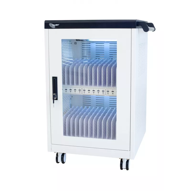 ALLNET CX30-30W 30 įrenginių įkrovimo spinta su 30 USB-A prievadų, 360W bendra galia, rakinamas plieninis korpusas, 30W vienam įrenginiui