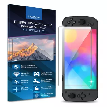 PEDEA grūdinto stiklo ekrano apsauga, skirta Nintendo Switch 2 (2025) – 9H kietumas, HD aiškumas, be burbuliukų, 2.5D kraštai