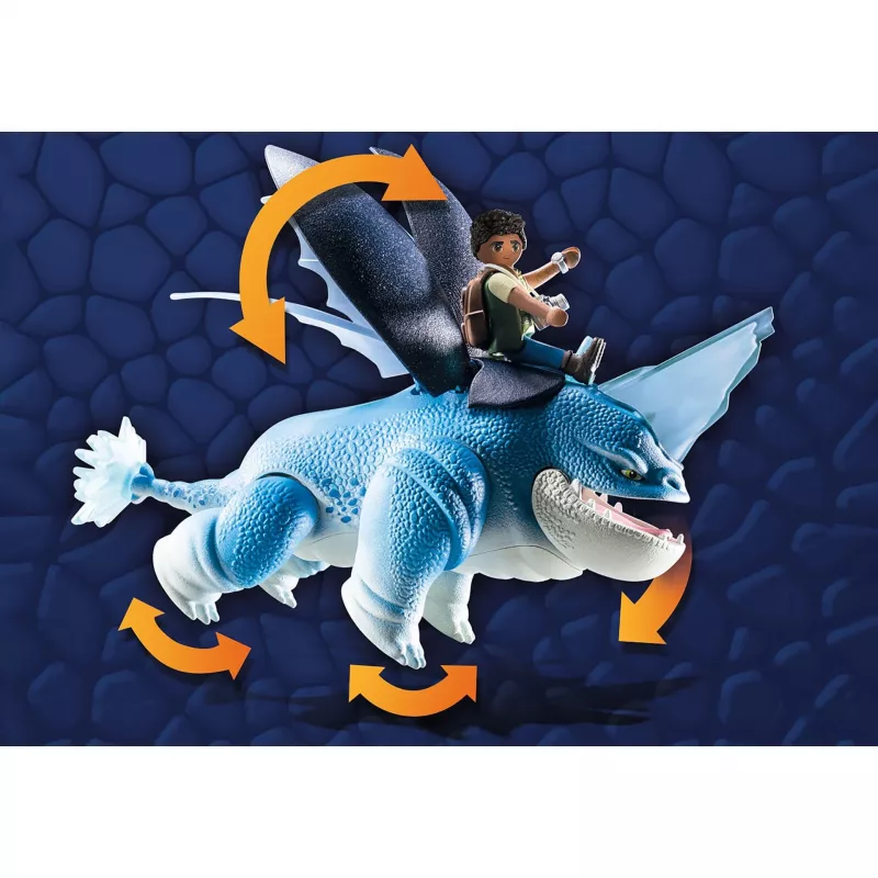 Playmobil 71082 Dragons: The Nine Realms – Plowhorn ir D'Angelo su krištolo uolos sprogdinimo funkcija