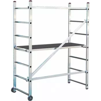 KRAUSE CORDA Scaffolding Mini 3 m aukščio mobilus aliumininis pastolių bokštas su 4 pasukamais ratukais, platforma 1500x600 mm, 2 apkrovos klasė, EN 1004