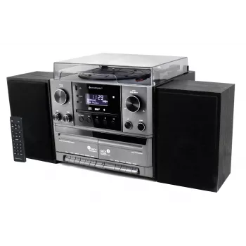 Soundmaster MCD5600SW Stereo muzikos centras su DAB+ radiju, CD grotuvu, plokštelių grotuvu, dvigubu kasečių bloku, Bluetooth ir USB įrašymu - juodos spalvos