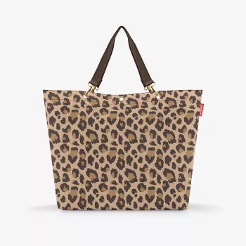 Reisenthel Shopper XL Leo Macchiato – didelis perdirbto PET pirkinių krepšys su leopardo raštu, 35 L