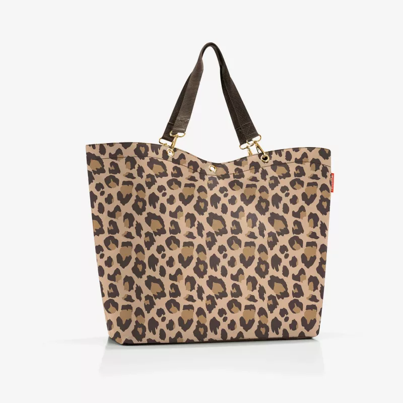 Reisenthel Shopper XL Leo Macchiato – didelis perdirbto PET pirkinių krepšys su leopardo raštu, 35 L