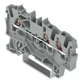WAGO 2001-1301 3 laidų praėjimo gnybtų blokas, 1,5 mm², Push-in CAGE CLAMP, Ex e II, pilkas