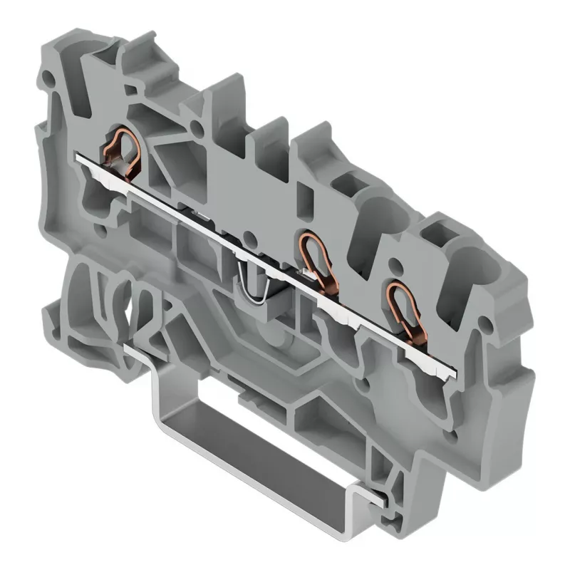 WAGO 2001-1301 3 laidų praėjimo gnybtų blokas, 1,5 mm², Push-in CAGE CLAMP, Ex e II, pilkas