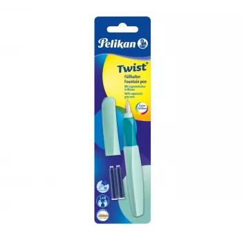 Pelikan Twist P457 plunksninis rašiklis, mėtų spalvos, vidutinis antgalis, nerūdijantis plienas, užpildymas šoviniais, tinka dešiniarankiams ir kairiarankiams, Vokietija