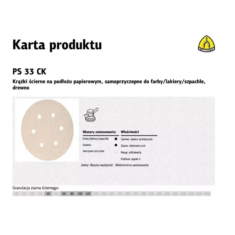 KRAUSE KLINGSPOR PS 33 CK 150 mm P60 GLS3 daugiaangiai šlifavimo diskai, 100 vnt.