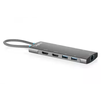 DIGITUS USB-C Dockavimo stotis, 9 prievadų, HDMI 4K, VGA, 3x USB-A, USB-C duomenims, PD 100W, Gigabit Ethernet, kortelių skaitytuvas, garsas, aliuminis