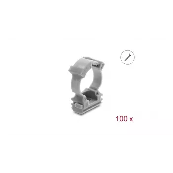 Delock kabelių kanalo laikiklis su fiksavimo spaustuku, prisukamas 20 mm kabelių apsaugos kanalui, 100 vnt., pilkas