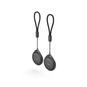 Hama 185839 Smart Tracker 2 vnt. (Juoda) – suderinamas su Apple Find My ir Google Find My Device, Bluetooth 5.2, IP67 atsparus vandeniui, keičiama CR2032 baterija, 80 dB signalas